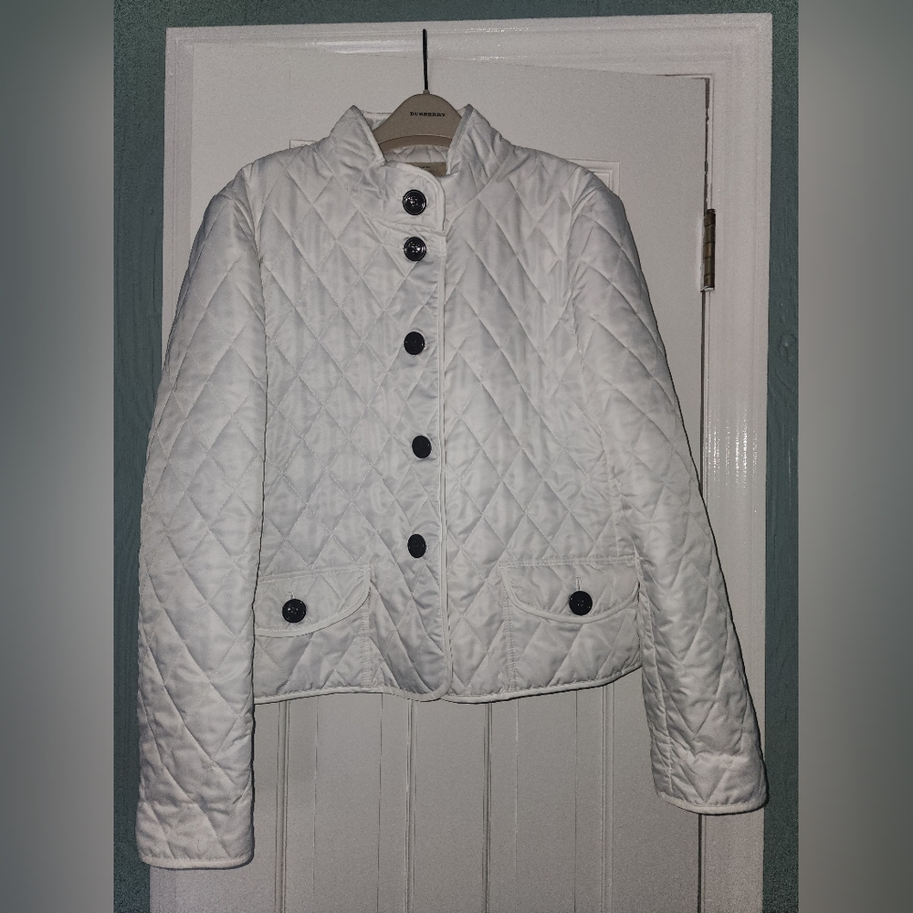 Burberry London Women Quilt Diamond Jacket Coat Sz L White Nova Check Lined